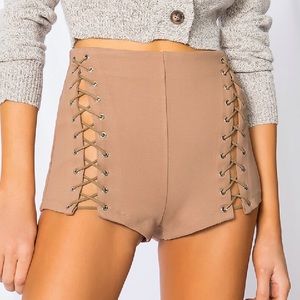 Superdown brown lace up shorts